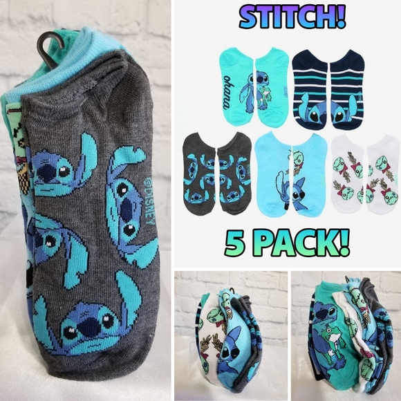 Disney Accessories - Disney Lilo and Stitch Scrump Character No Show Socks 5 Pair Set New